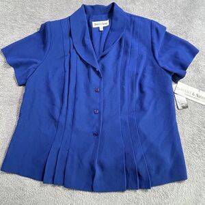 Danny & Nicole Women's Petite Plus Size‎ 14W P Royal Blue Short Sleeve Button-Up